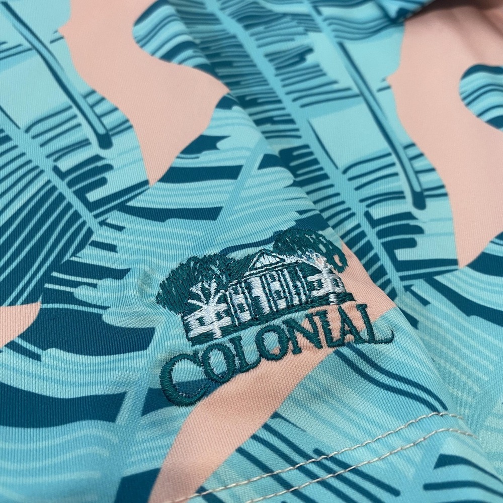 Bad Birdie Polo Shirt Men L Blue Tropical Colonial Logo Golf Performance Stretch - Picture 2 of 10